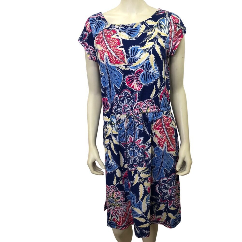 TALBOTS FLORAL PRING BOAT NECK CAP SLEEVE DRESS MD
